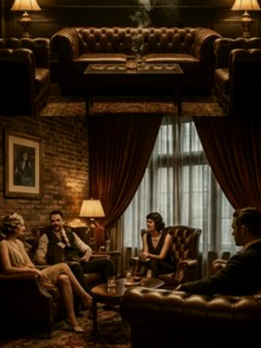 A Prohibition-era styled lounge at Proabition, guests seated under lamplight
